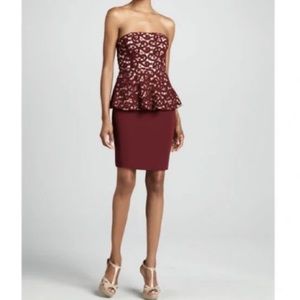 Catherine Malandrino Burgundy Strapless Peplum Dress with Overlay Size 0